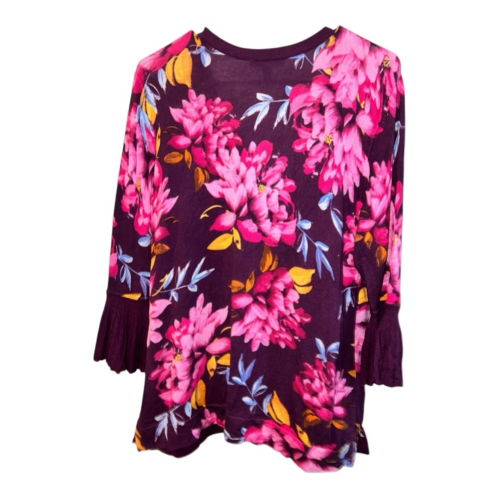 Isaac Mizrahi Floral Cardigan with Pink and Purple Accents - Picture 4 of 4